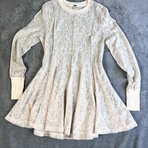 Free People Knit Sheer Boho Dress Women’s Small Soft Beige Cream